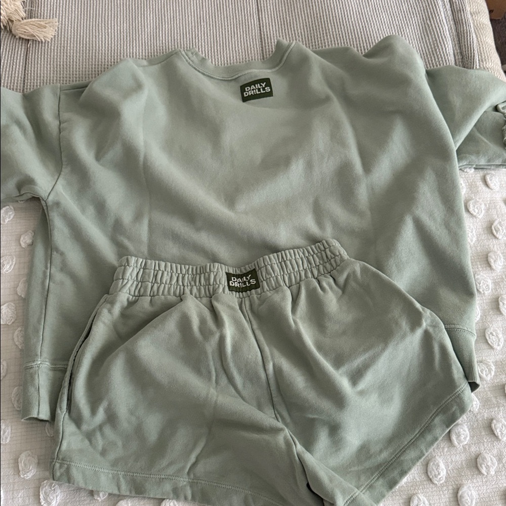 Women’s Sage Green Lounge Shorts - daily drills - Picture 2 of 4